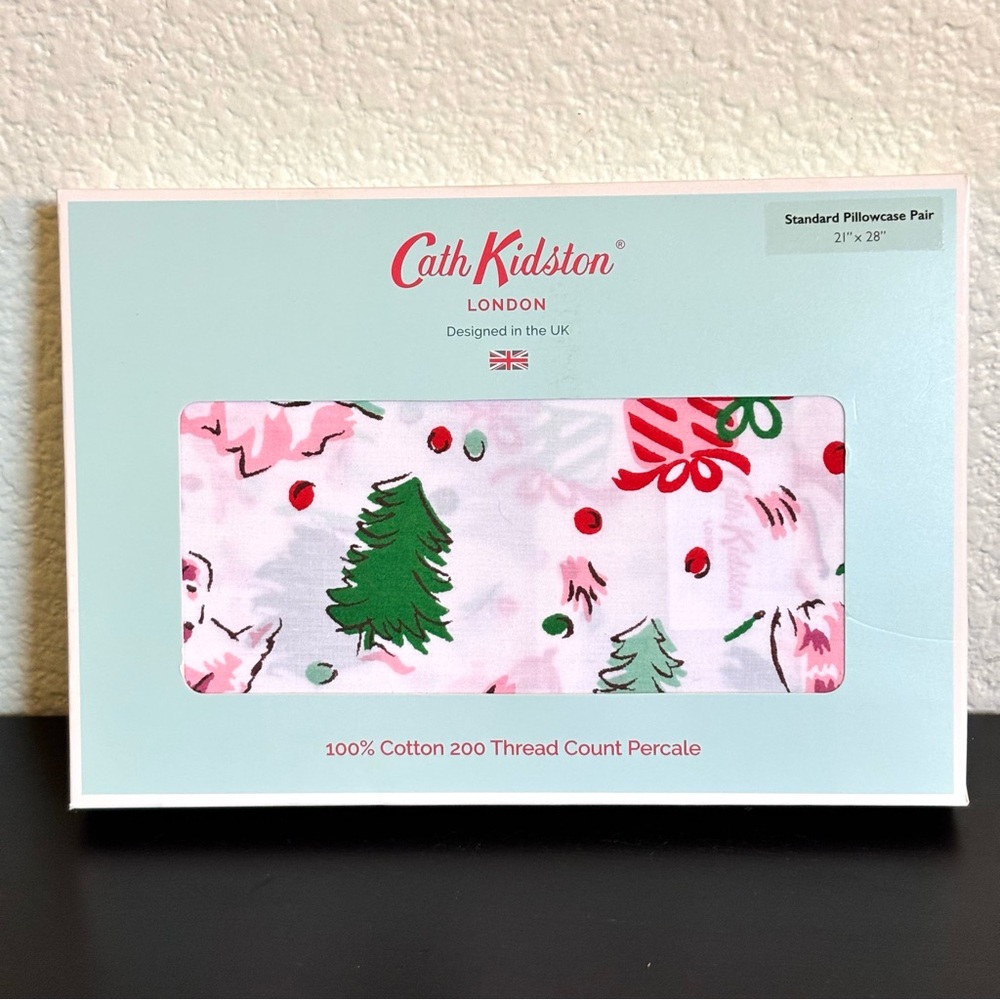 Cath‎ Kidston London DITSY DEER Pink CHRISTMAS 2 STANDARD Cotton PILLOWCASES NEW
